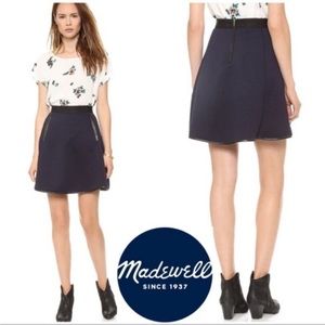 Madewell Luna Quilted Navy Skater Flared Skirt Faux Leather Trim, Size 0 2 XS